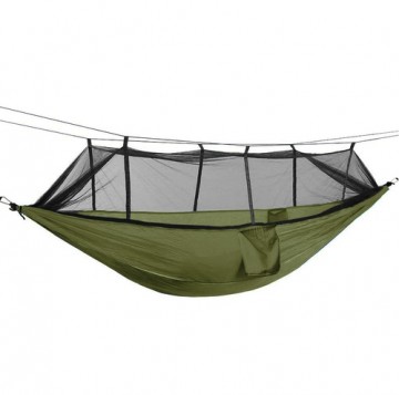 BRIV Hengekøye i parachute-stil med myggnett, 260x140 cm, mørkgrønn